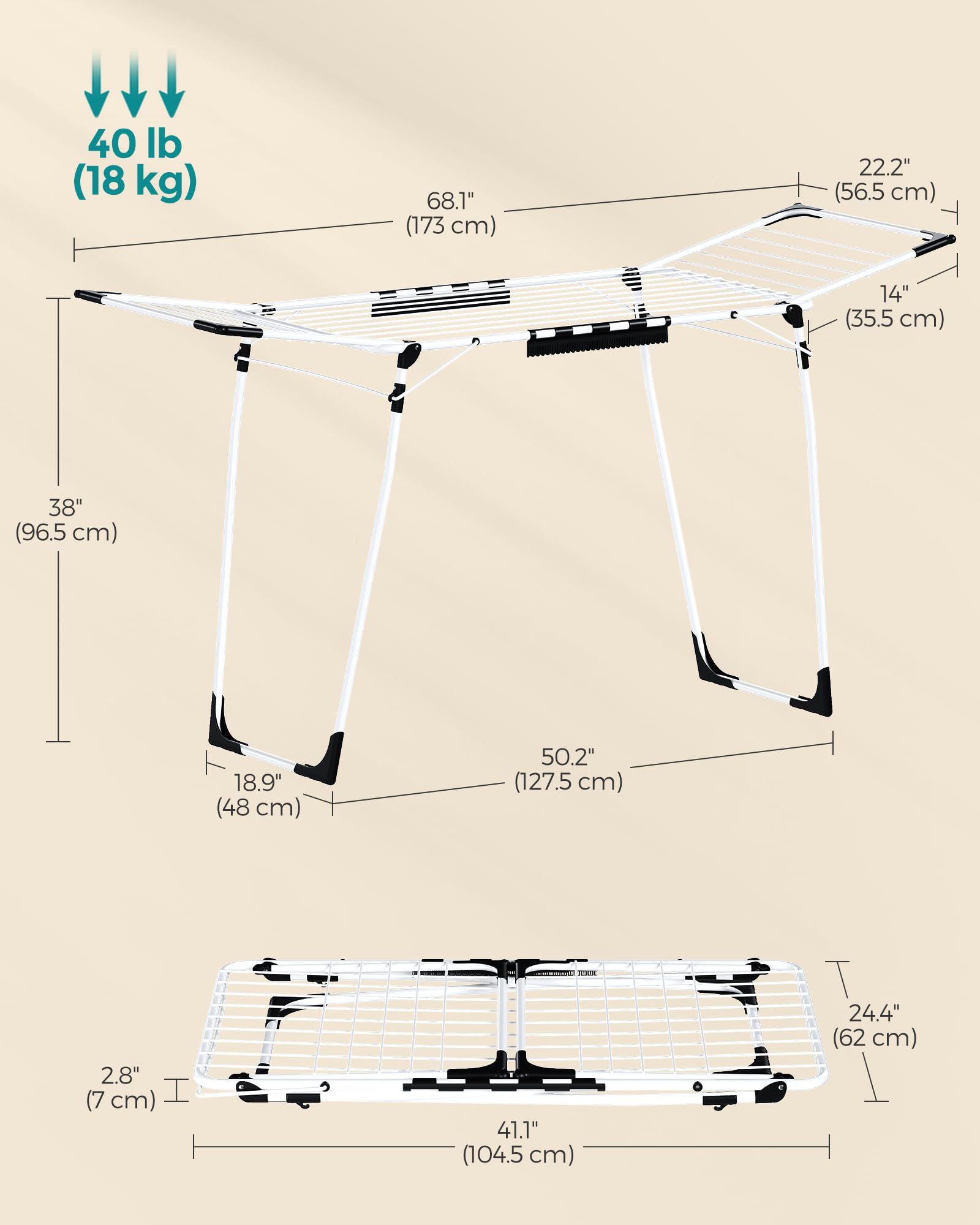 SONGMICS wide base and supports showing stability for safe drying