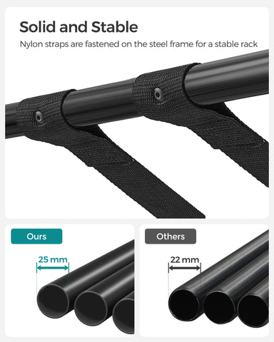 SONGMICS luggage rack supporting 22-24-26 inch suitcases for convenience