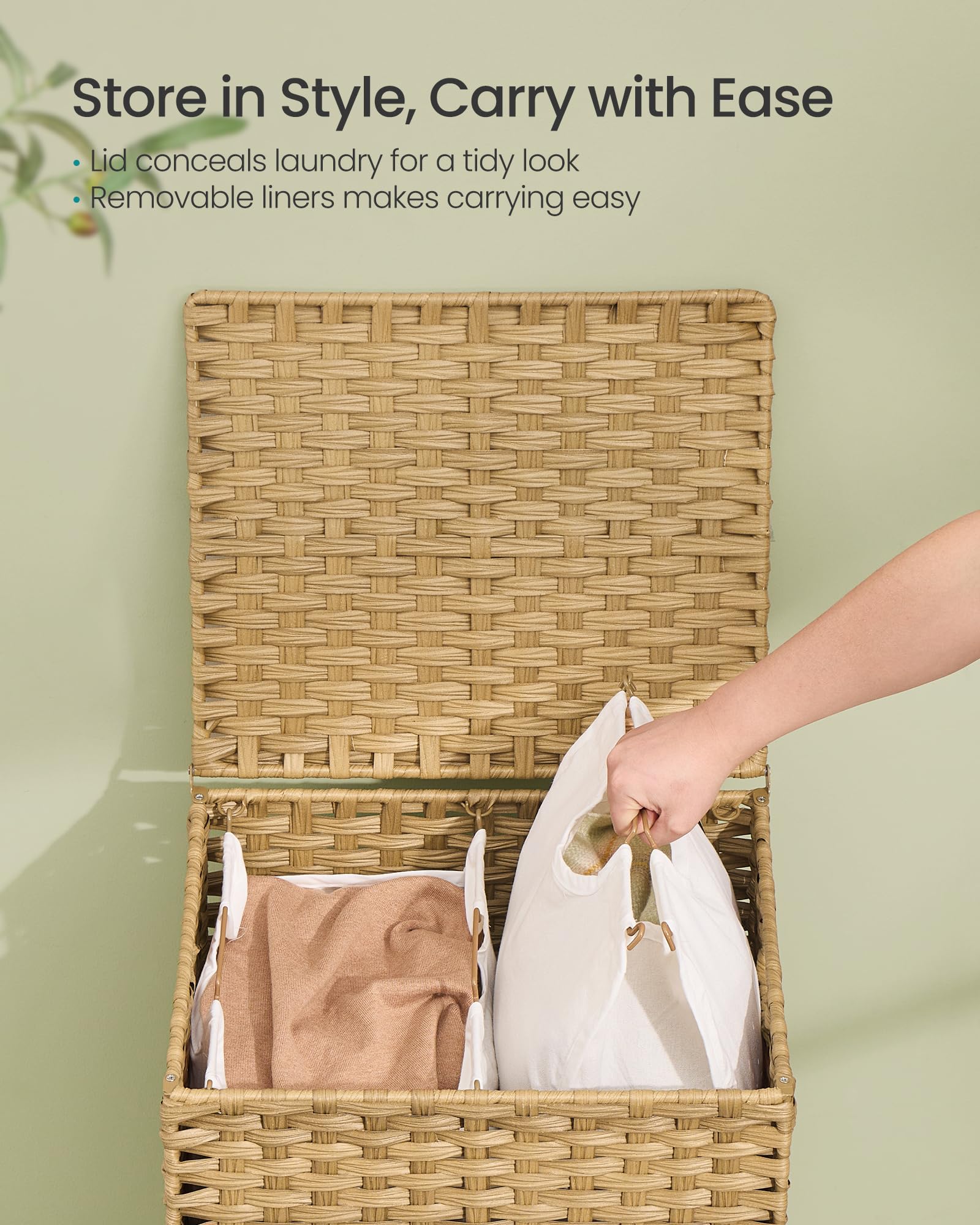 SONGMICS wooden feet detail lifting base to protect laundry from moisture