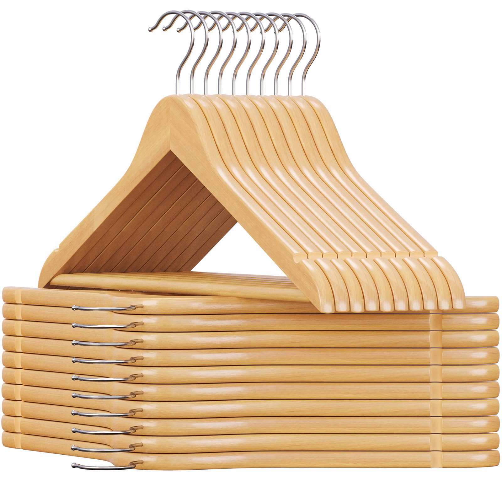 SONGMICS front pack of 20 wooden hangers showing full set and branding benefit: uniform closet
