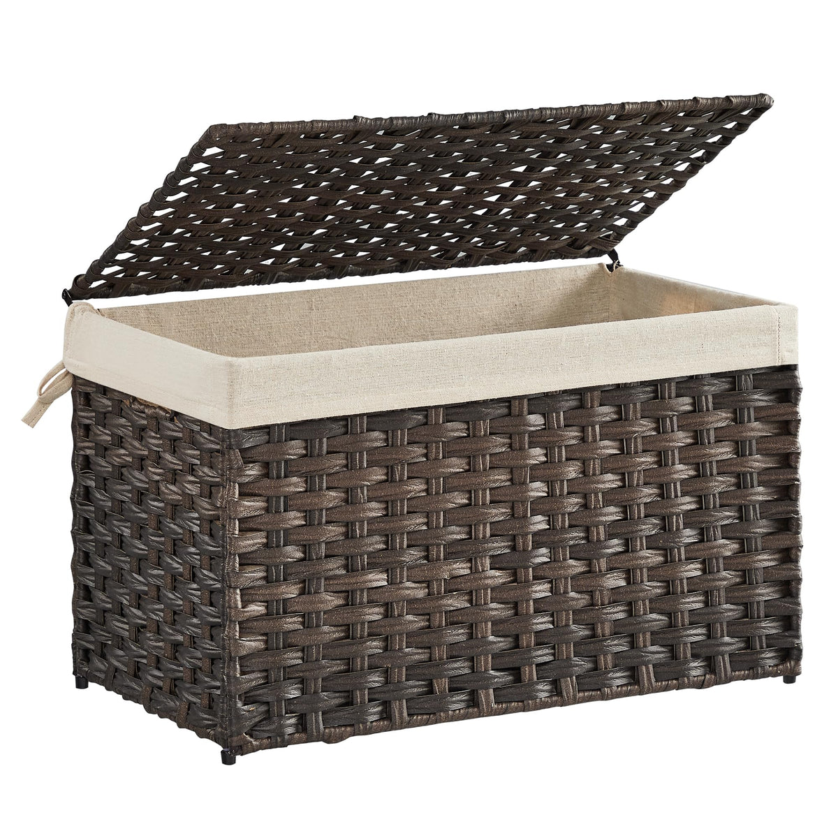 SONGMICS woven basket front view showing tidy storage and decorative design