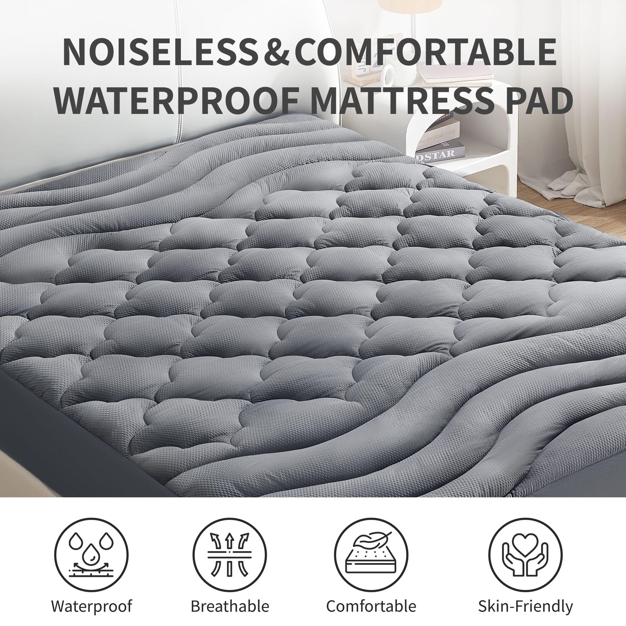 Sonive deep pocket elastic skirt displayed for secure fit on thick mattresses