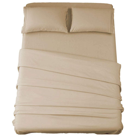 SONORO KATE front packaging showing queen 4-piece set and easy-care benefit