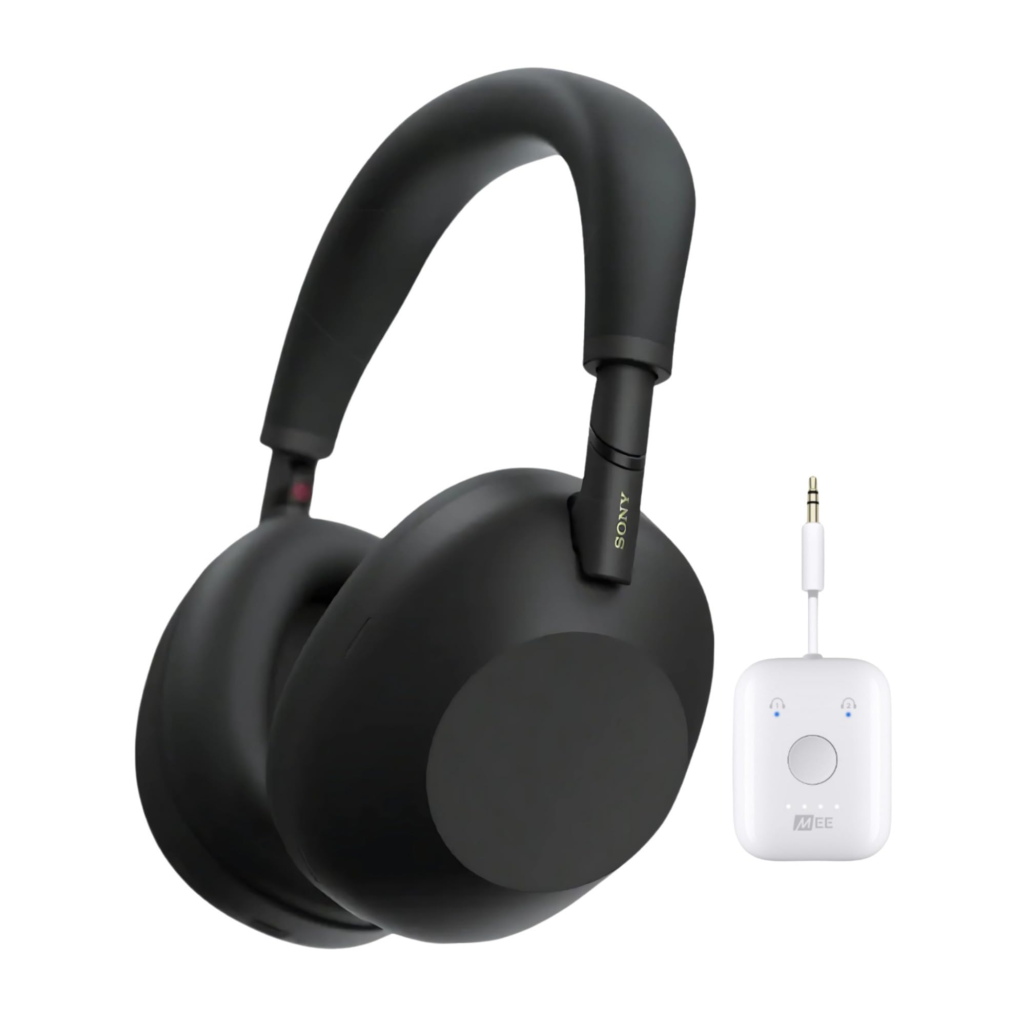 Sony front view of headphones showing sleek black design and clear branding benefit: professional look