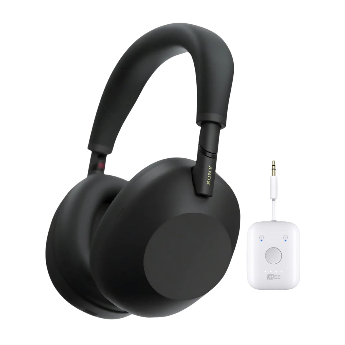 Sony front view of headphones showing sleek black design and clear branding benefit: professional look