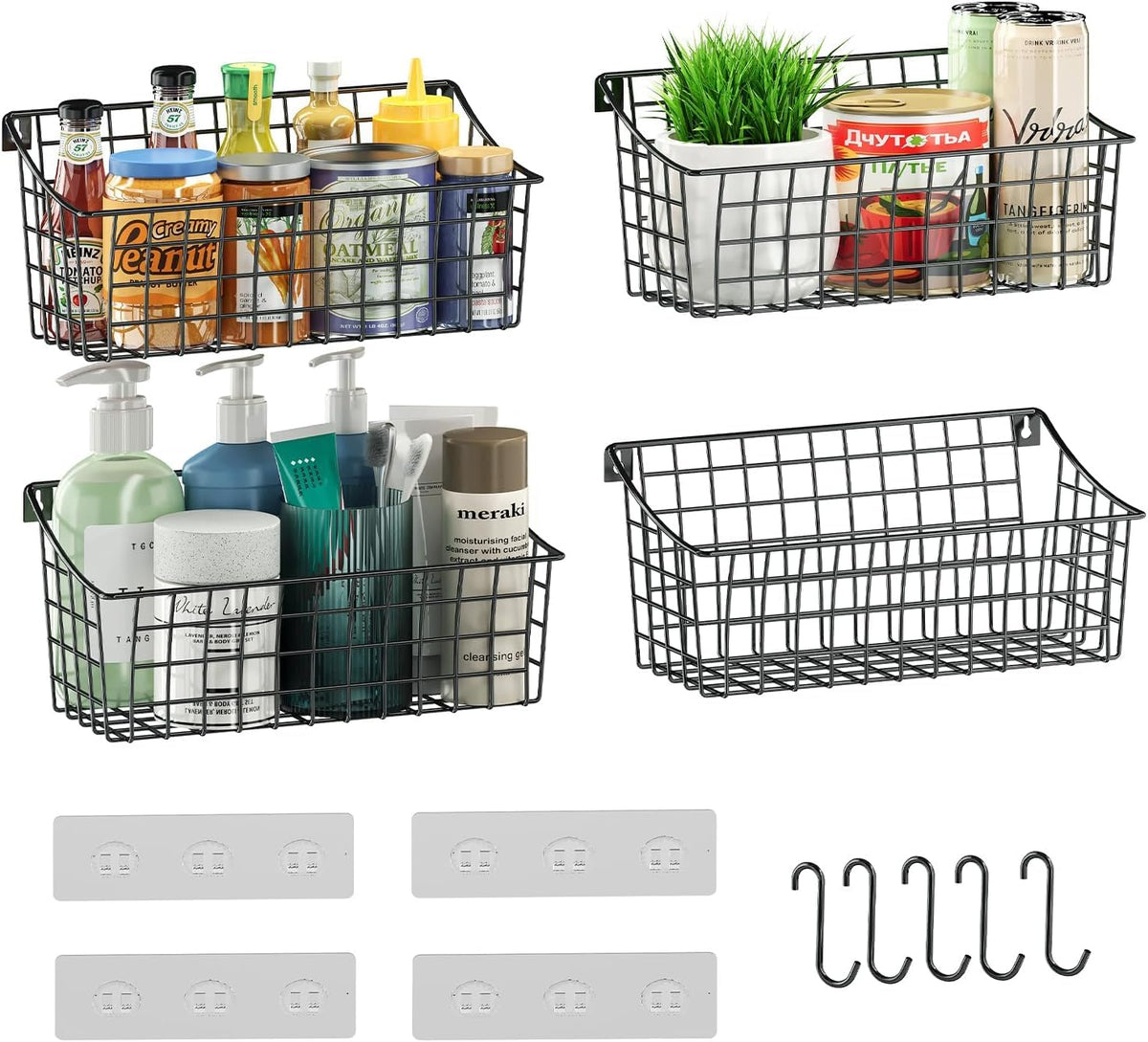 Sonyabecca front view of wire hanging basket showing capacity and neat storage