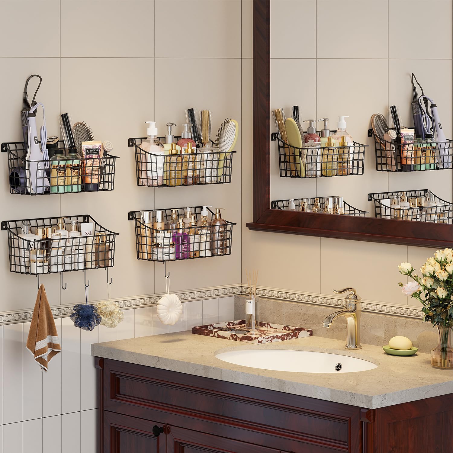Sonyabecca basket installed in bathroom keeping toiletries organized and dry