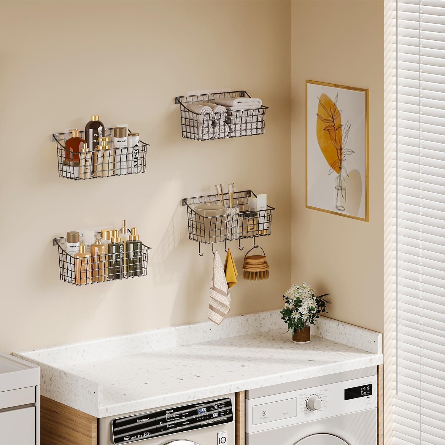 Sonyabecca stacked baskets forming a vertical storage station for small spaces