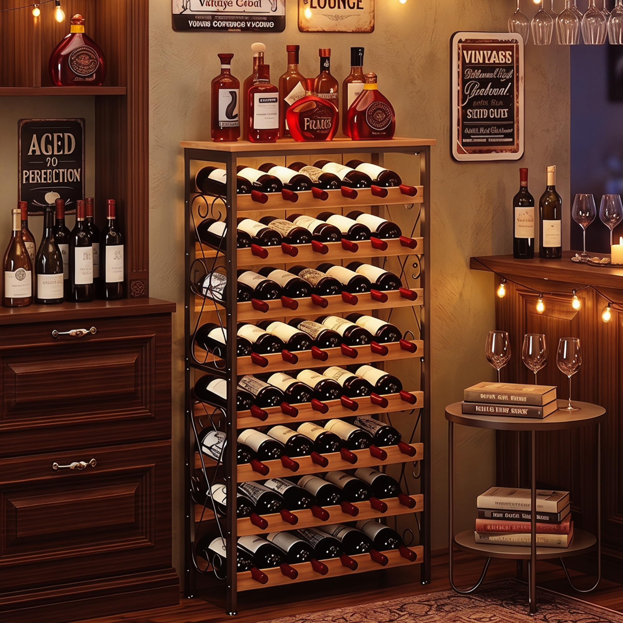 Sonyabecca front view full rack showing neat wine display and vertical space-saving benefit