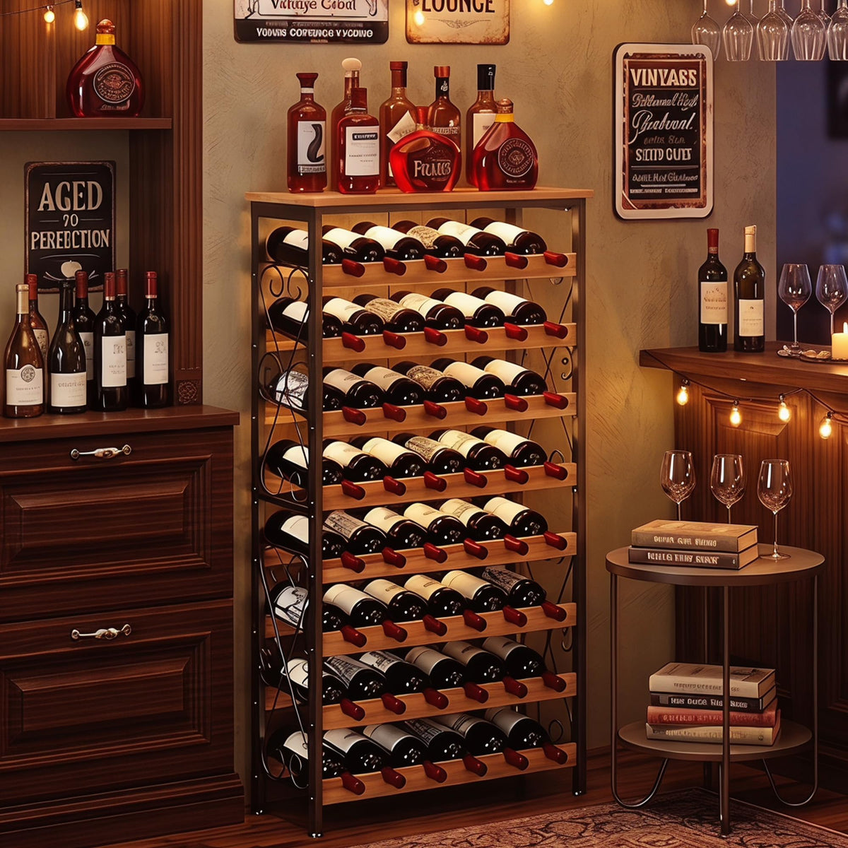 Sonyabecca front view full rack showing neat wine display and vertical space-saving benefit