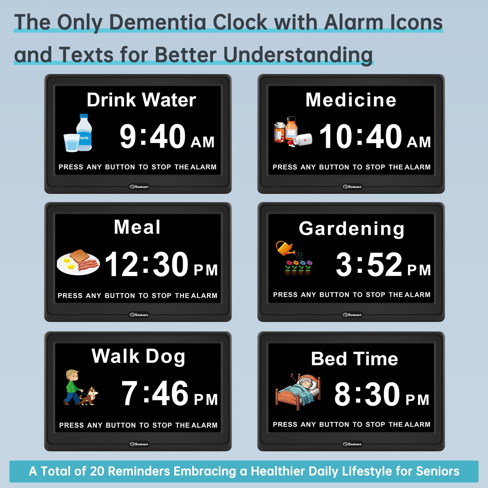 Soobest analog mode detail offering visual clock face for easier recognition