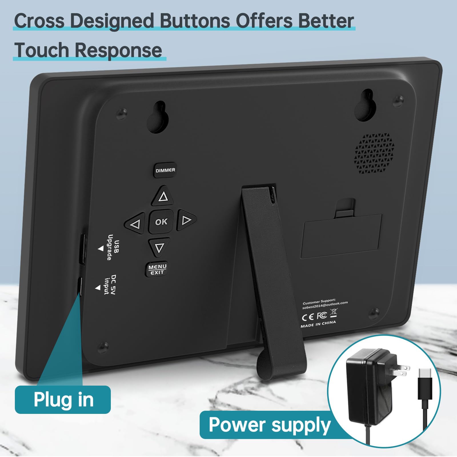 Soobest rear panel with labels showing language and DST settings clarity