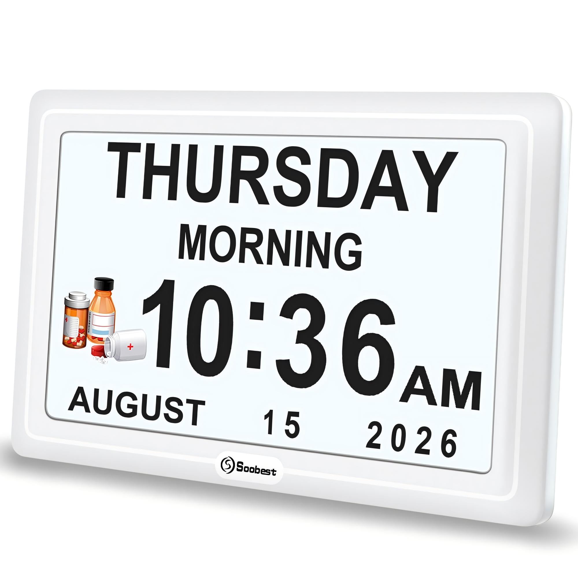 Soobest front display showing large date and time for easy reading