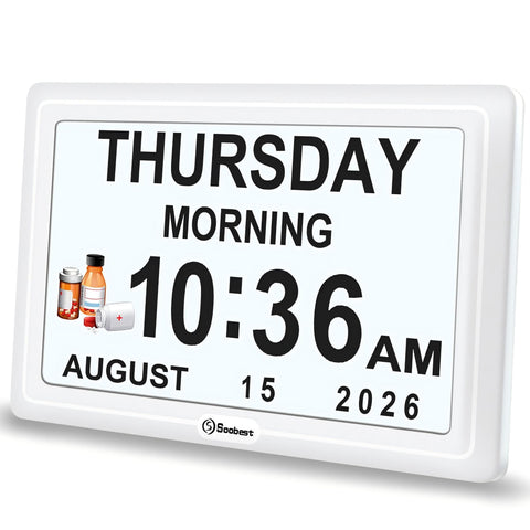 Soobest front display showing large date and time for easy reading