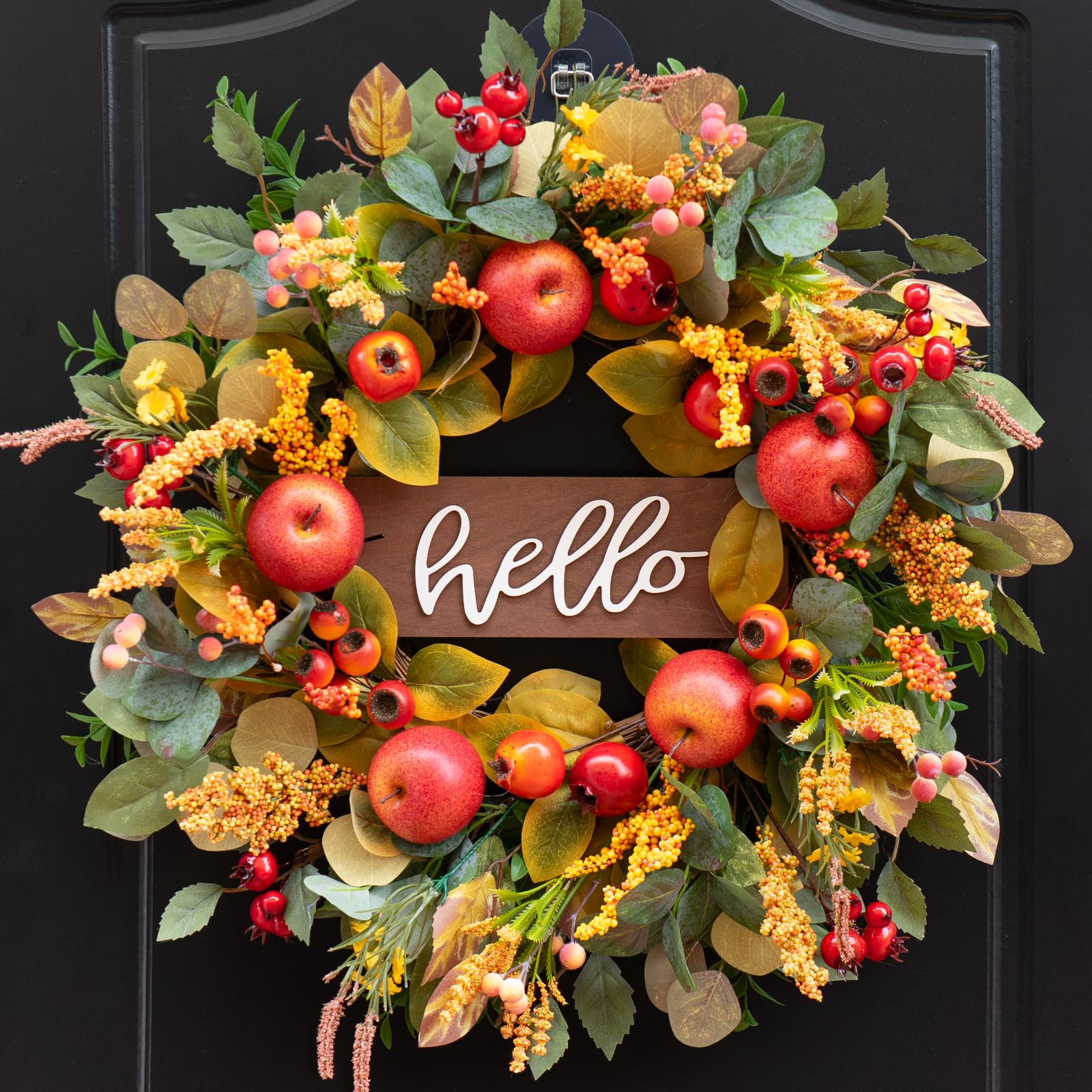 Soomeir front door wreath on a painted door adding curbside farmhouse charm