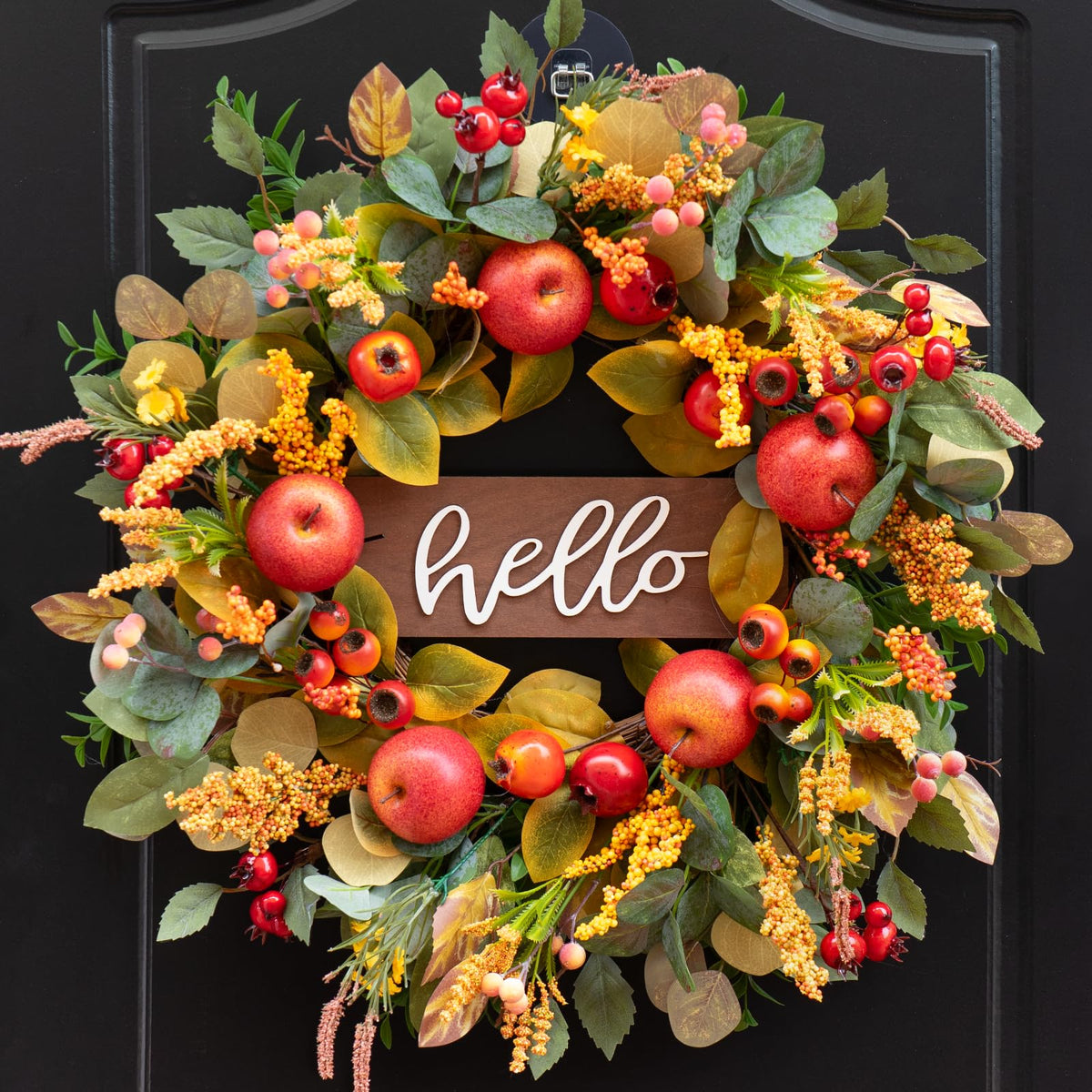 Soomeir front door wreath on a painted door adding curbside farmhouse charm