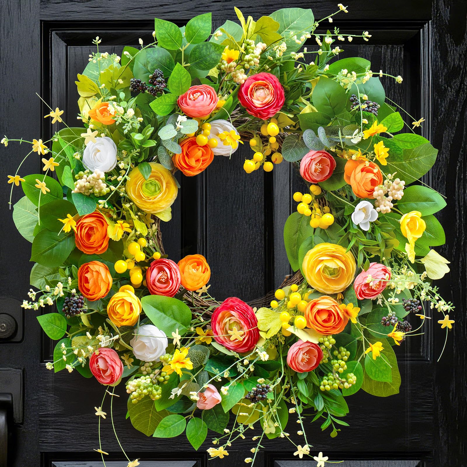 Soomeir front door wreath showing vibrant curb appeal