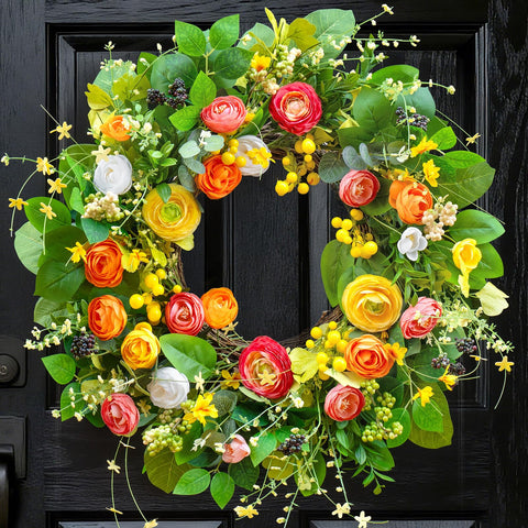 Soomeir front door wreath showing vibrant curb appeal