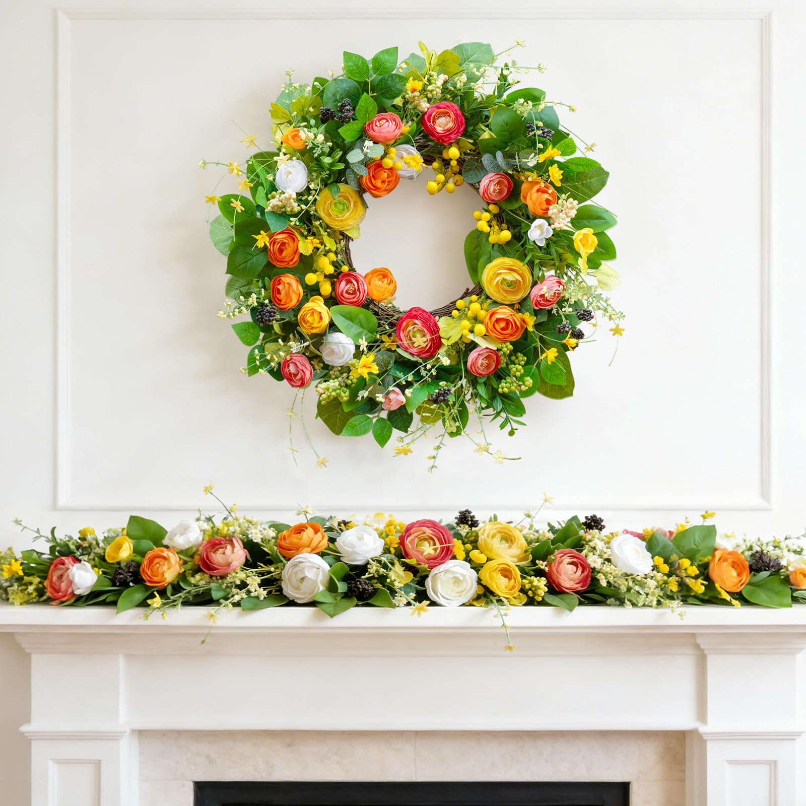 Soomeir wreath beside door illustrating 24 inch scale