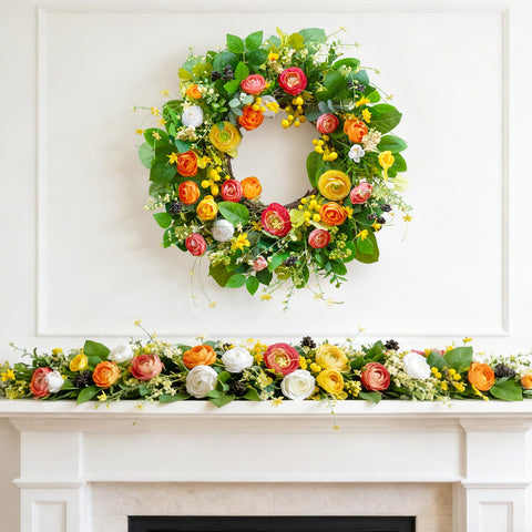 Soomeir wreath beside door illustrating 24 inch scale