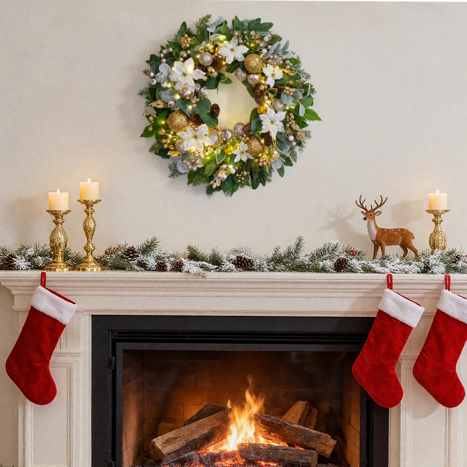 Soomeir wreath hung on door showing 24 inch scale and proportion