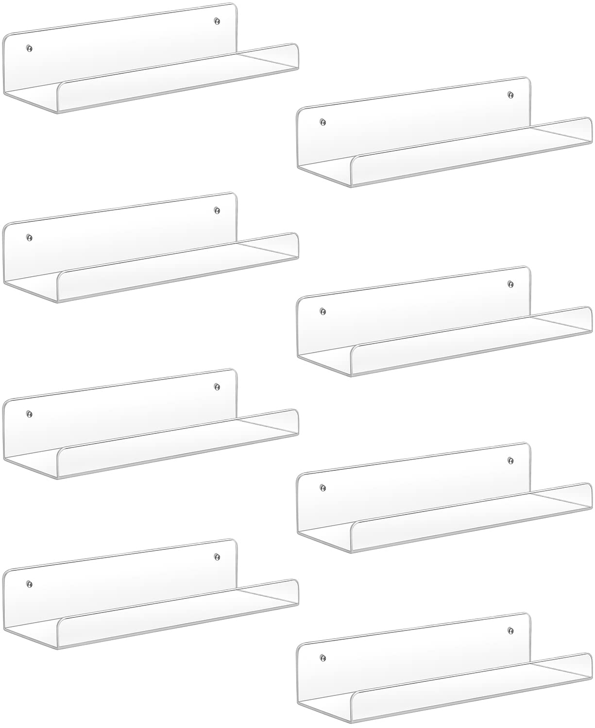 Sooyee front view of eight clear acrylic shelves showing neat multi-layer display