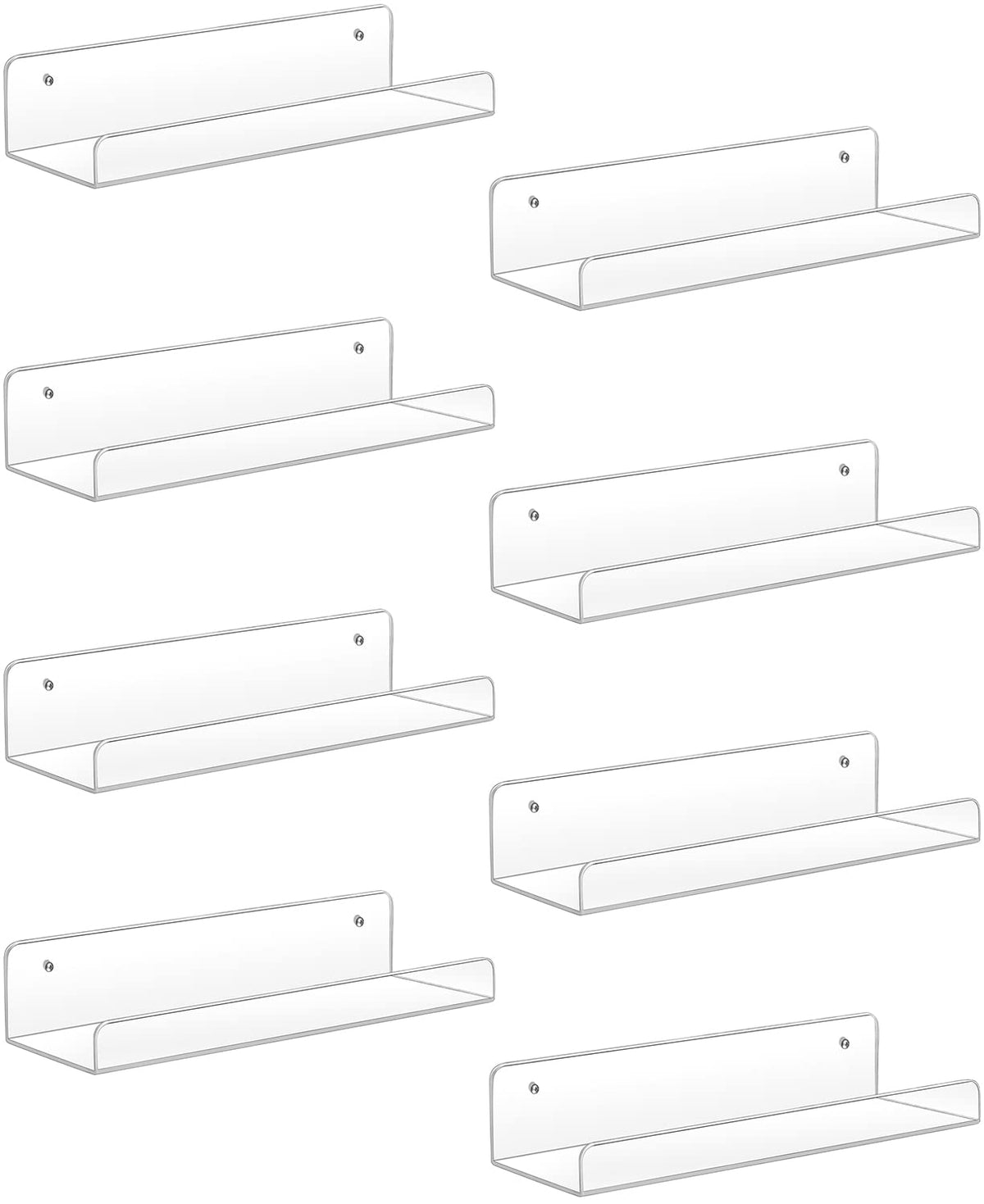 Sooyee front view of eight clear acrylic shelves showing neat multi-layer display