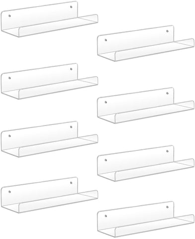Sooyee front view of eight clear acrylic shelves showing neat multi-layer display