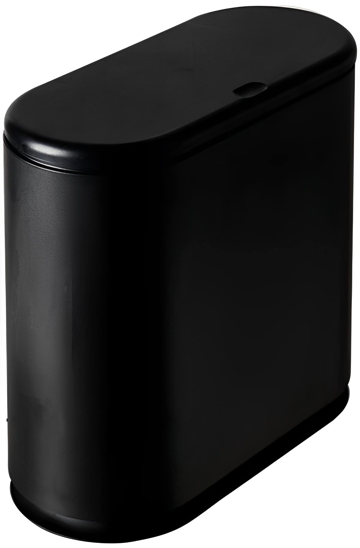 Sooyee front view of black rectangular trash can showing compact design and neat look