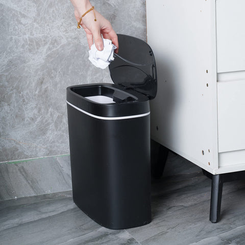 Sooyee sensor trash can lid open detail for easy touch-free disposal