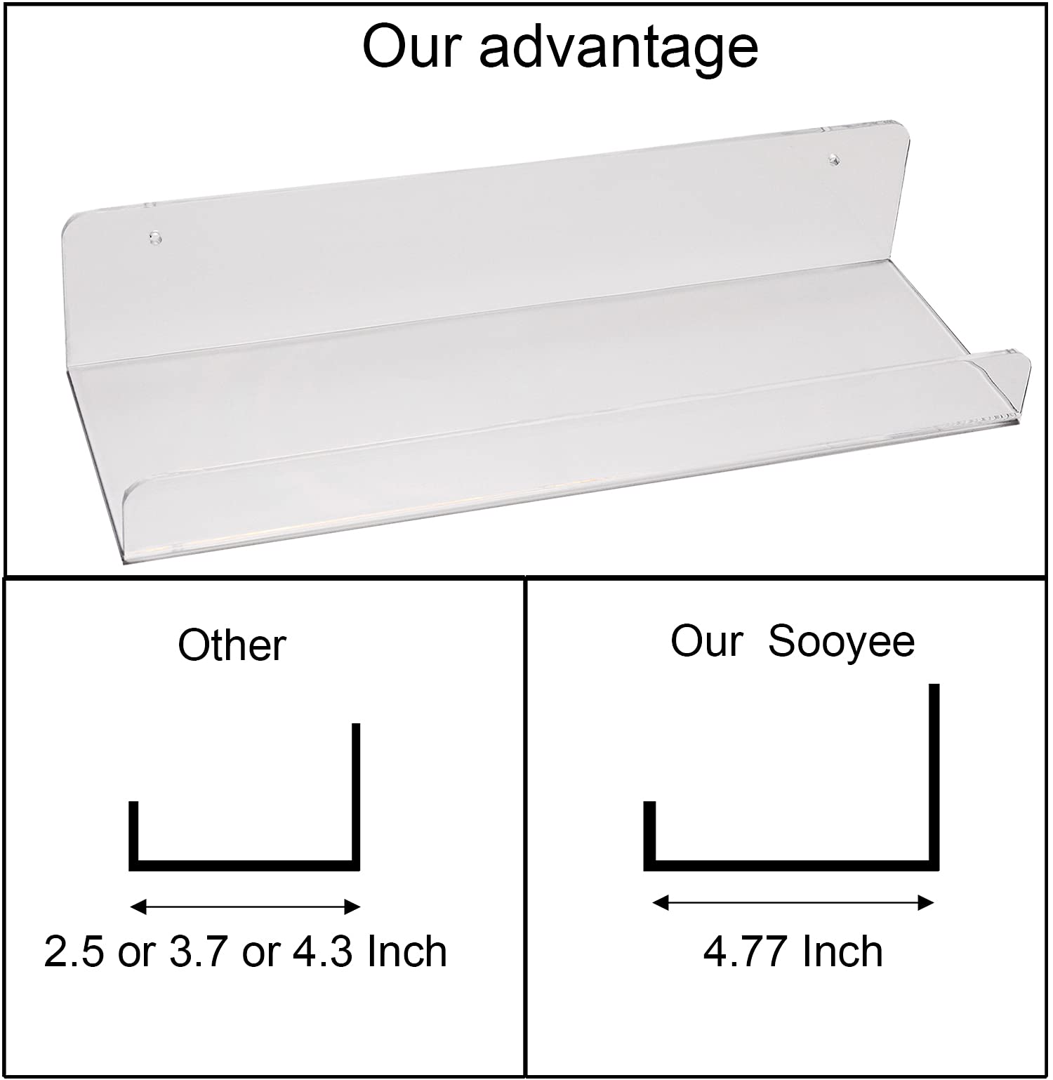 Sooyee shelf installed in a child's room displaying books and toys for visibility