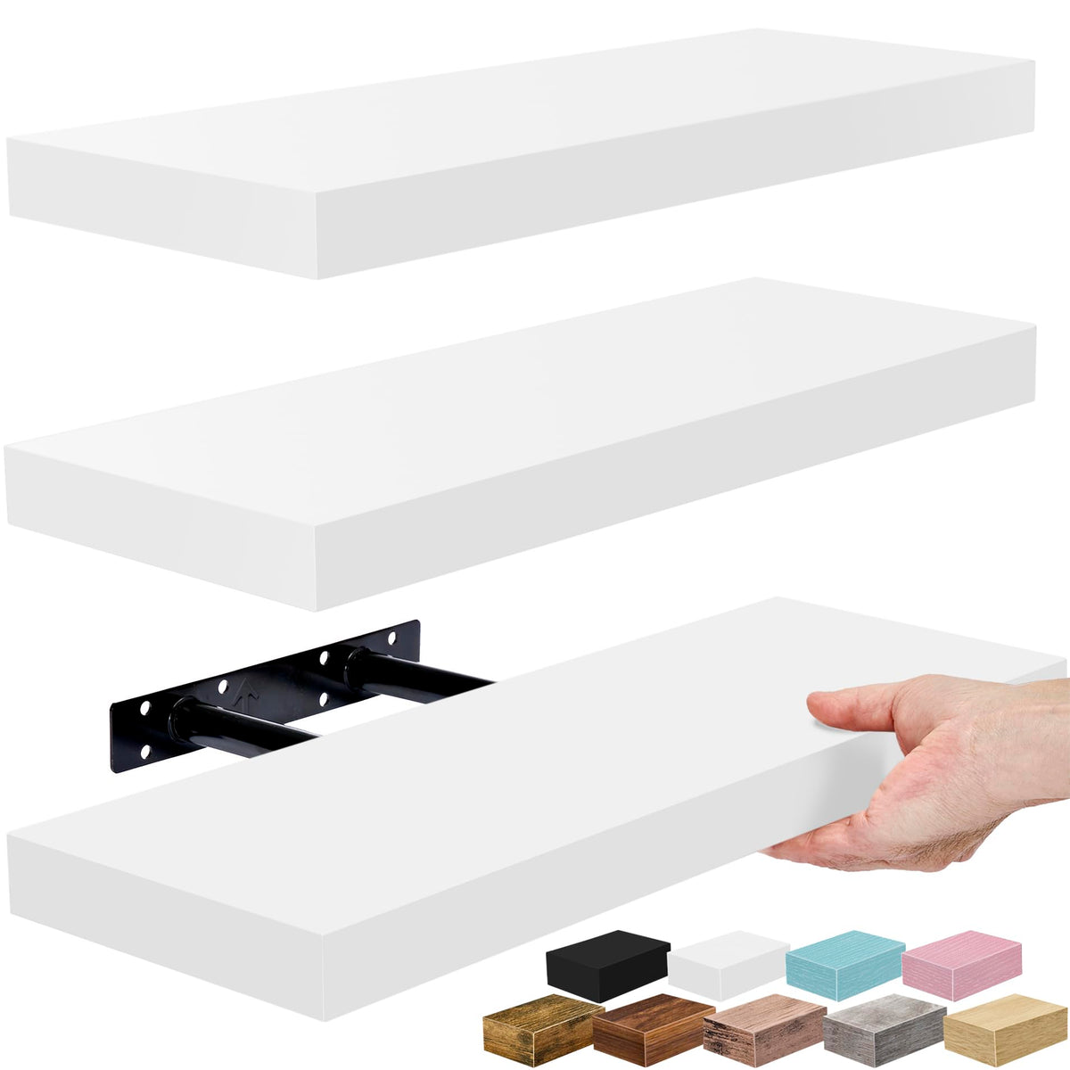 Sorbus front view of white 16 inch shelf showing slim profile and clean finish
