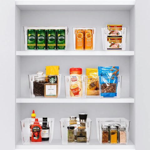 Sorbus stacked bins on pantry shelf to save space and organize