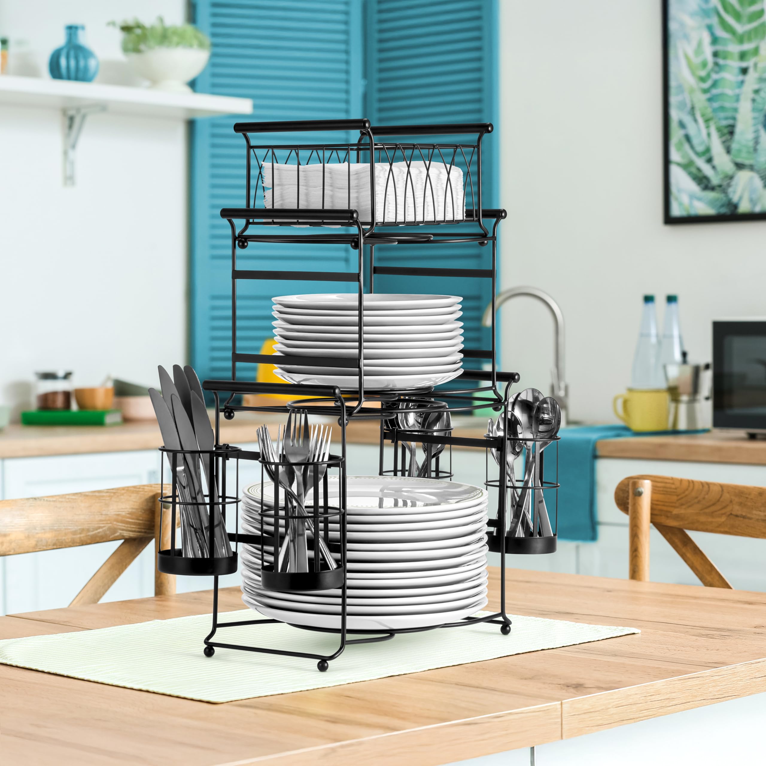 Sorbus bottom tier with 10.75-inch plate to show scale and capacity