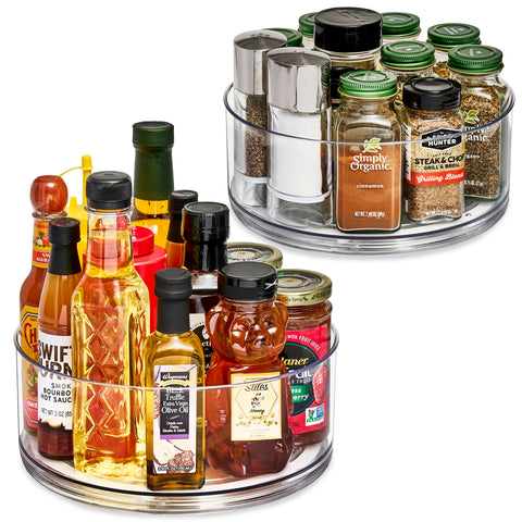 Sorbus front view of clear lazy susan two-pack showing neat storage benefit