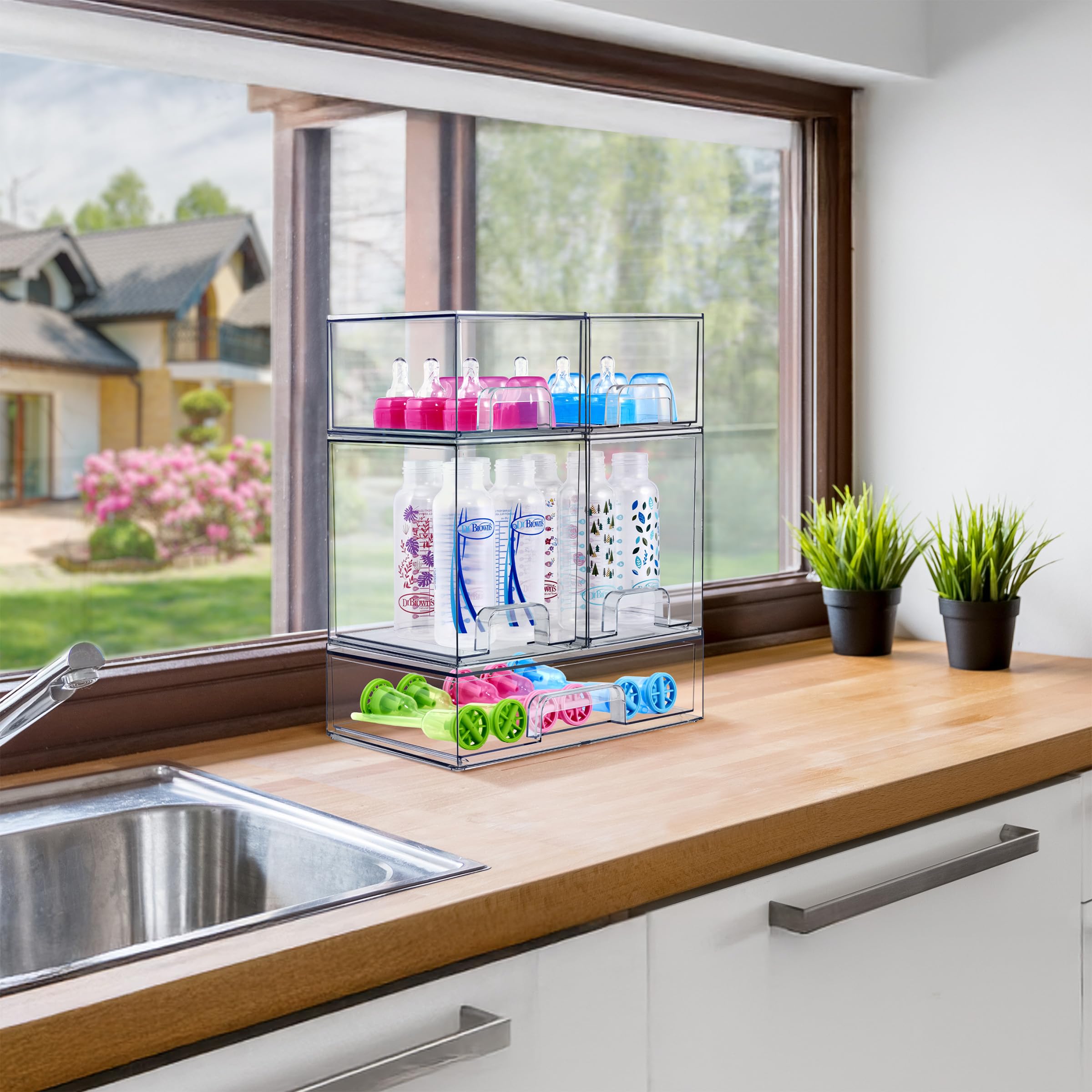 Sorbus open drawer with bottles visible for fast selection at feedings