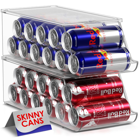 Sorbus front view of 2-pack showing clear dispensers and stored cans for tidy fridge organization
