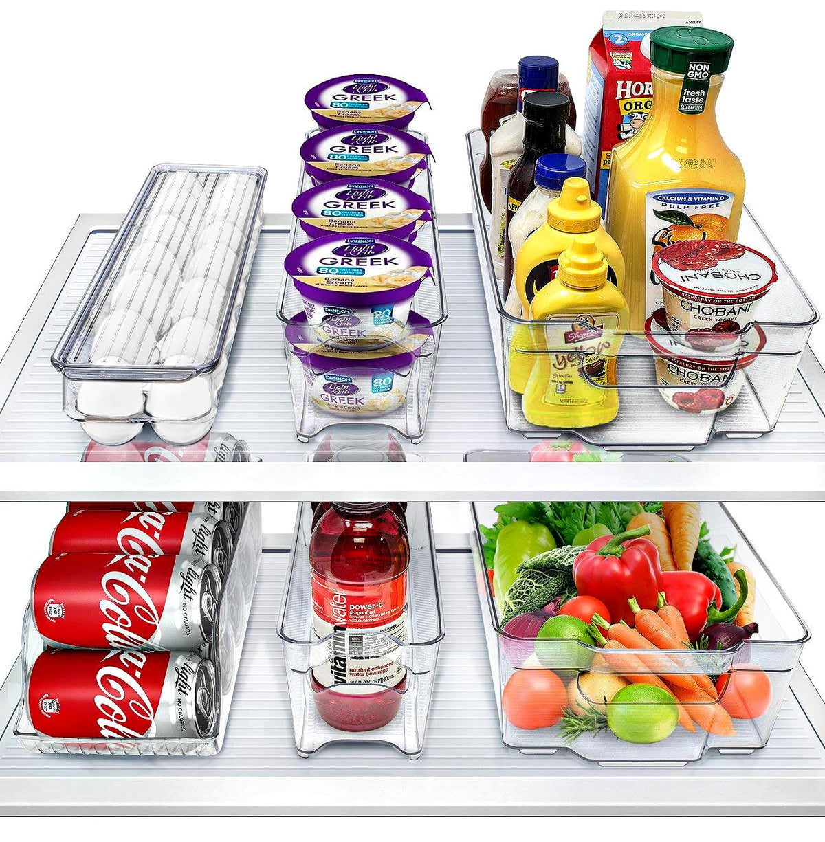 Sorbus front view of clear 6-piece set showing organized fridge benefits