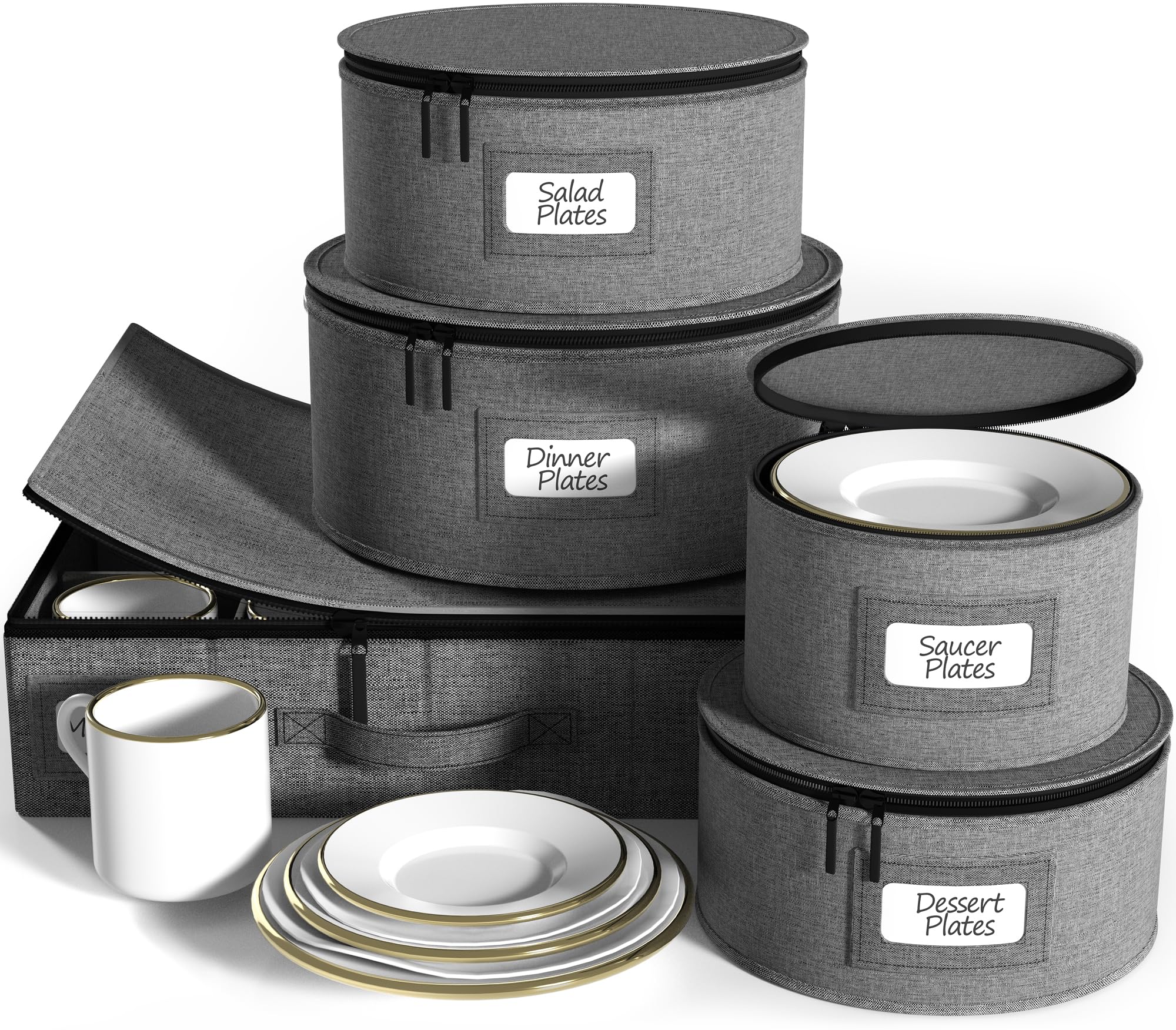 Sorbus front packaging showing gray five-piece set and neat storage benefit