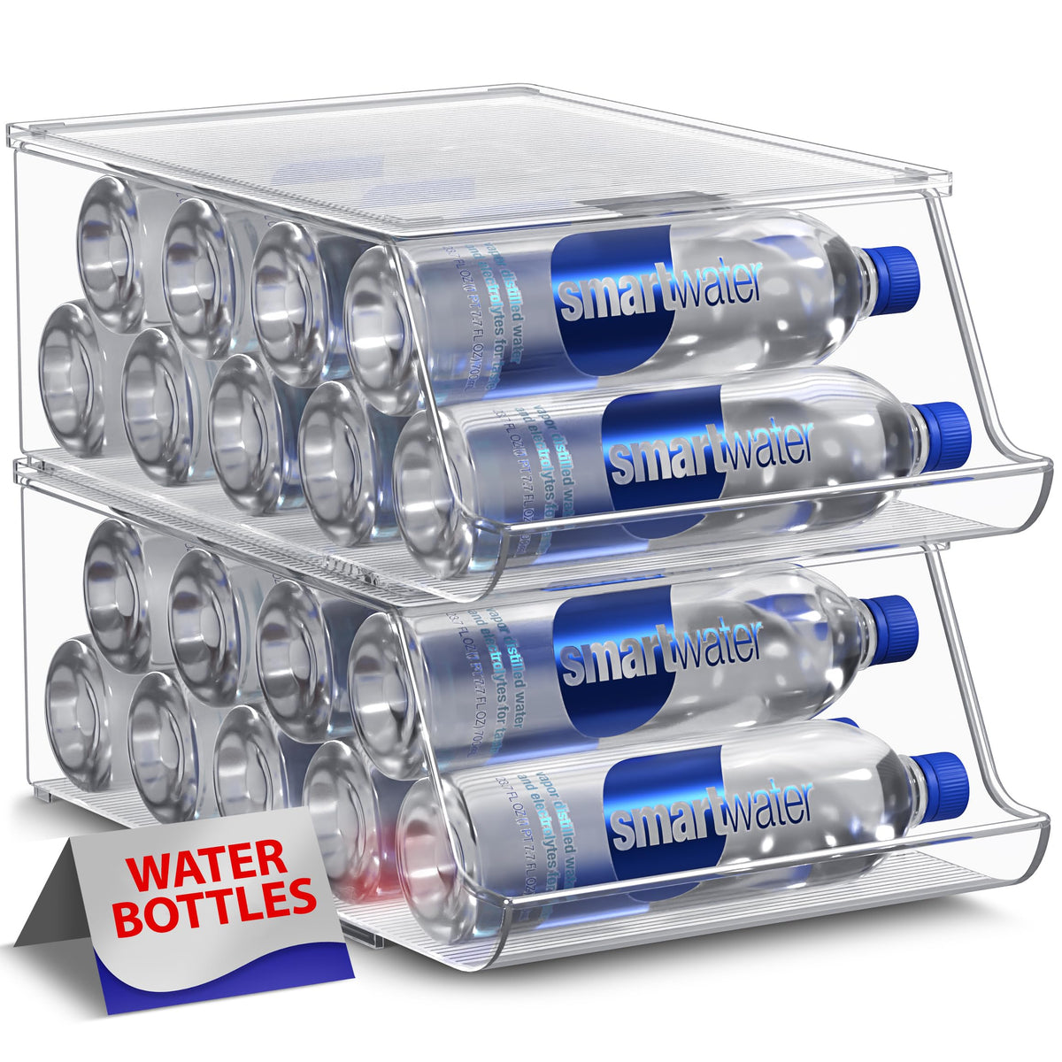 Sorbus front view of two clear organizers showing neat bottle storage benefit