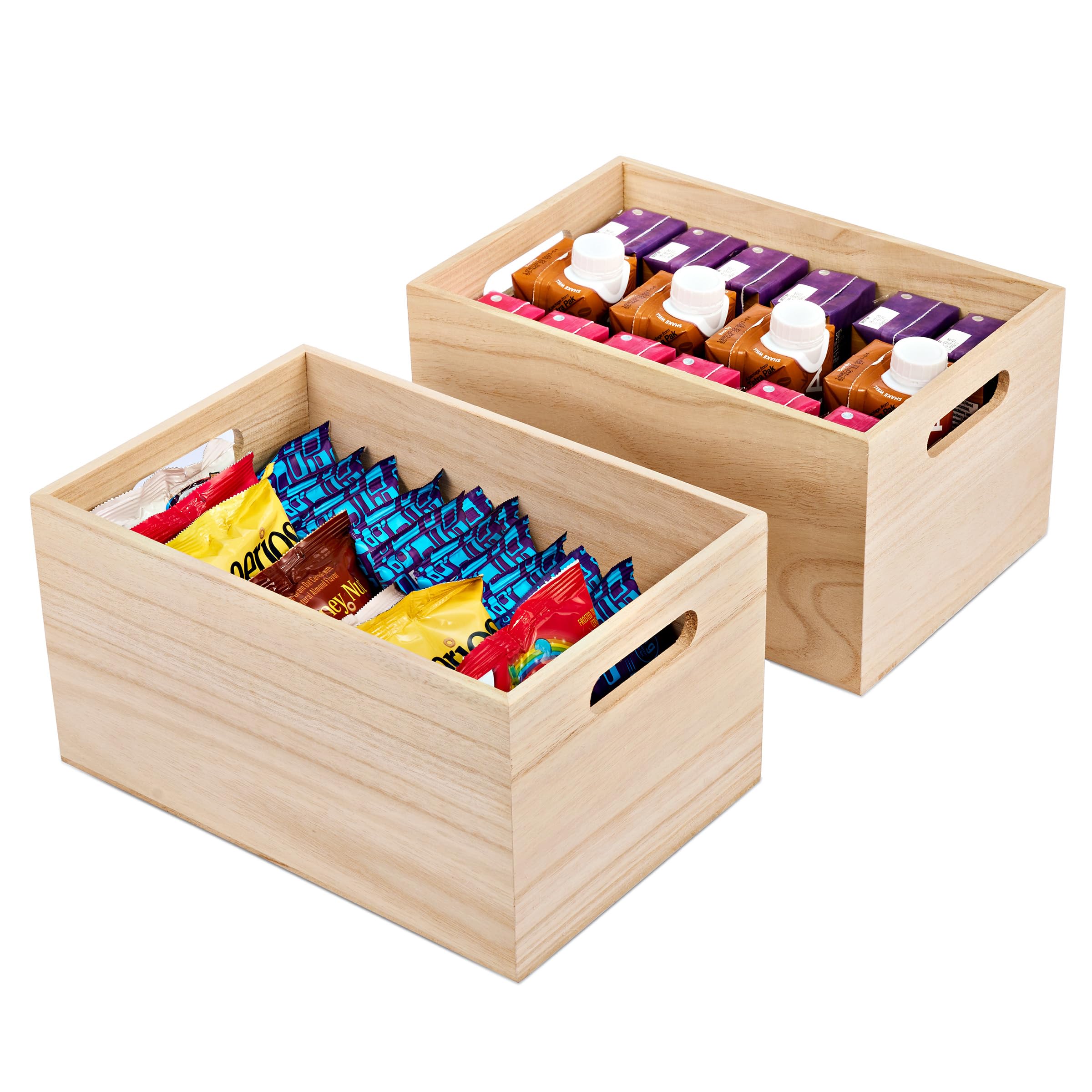 Sorbus front view of two wooden storage boxes showing clean natural look and storage utility