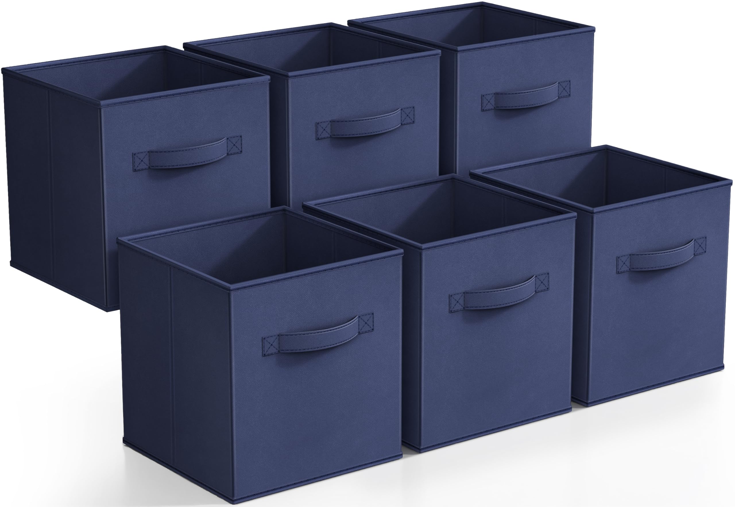 Sorbus front view of six navy blue fabric storage cubes showing tidy uniform storage