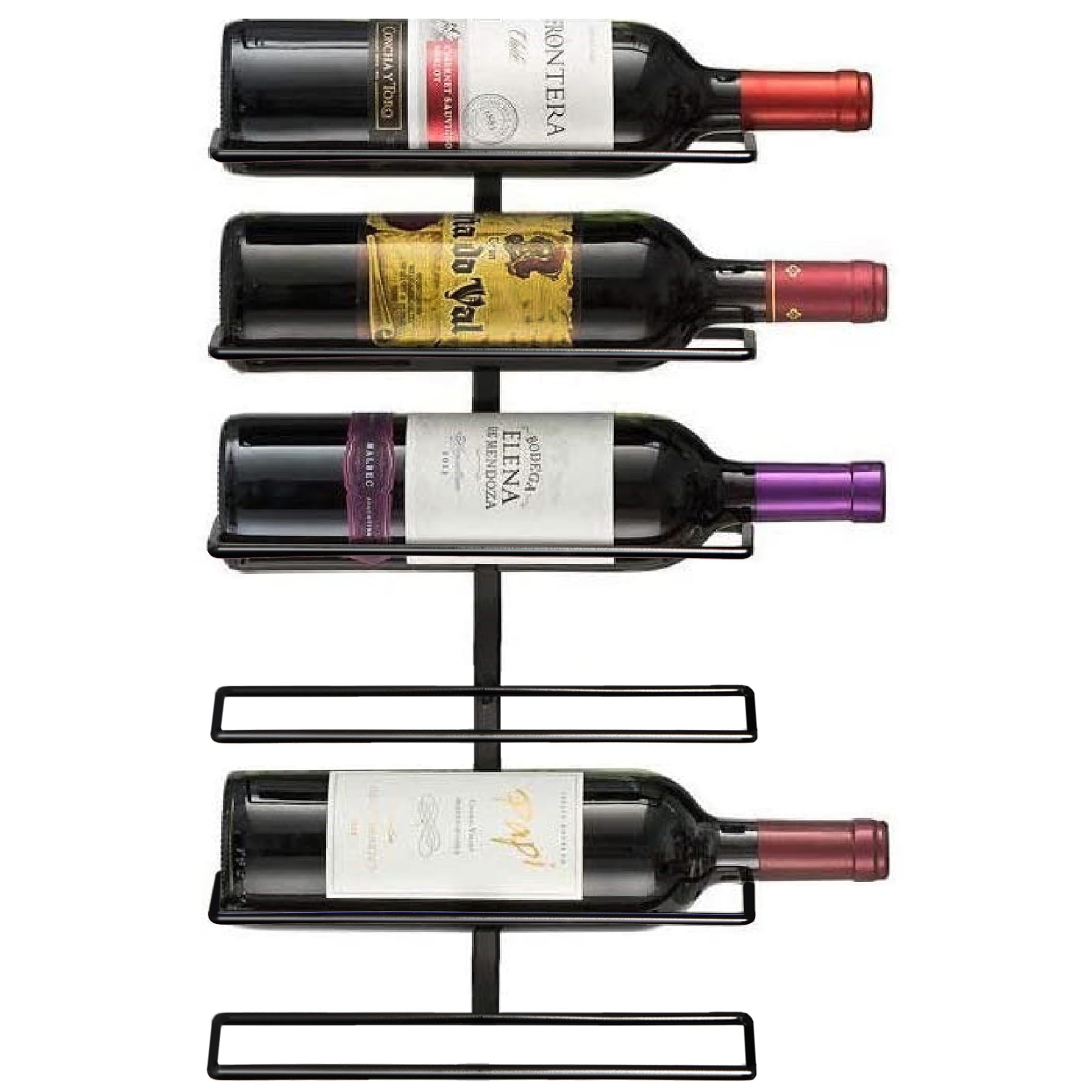 Sorbus front view of wall mounted rack showing neat bottle display and space saving