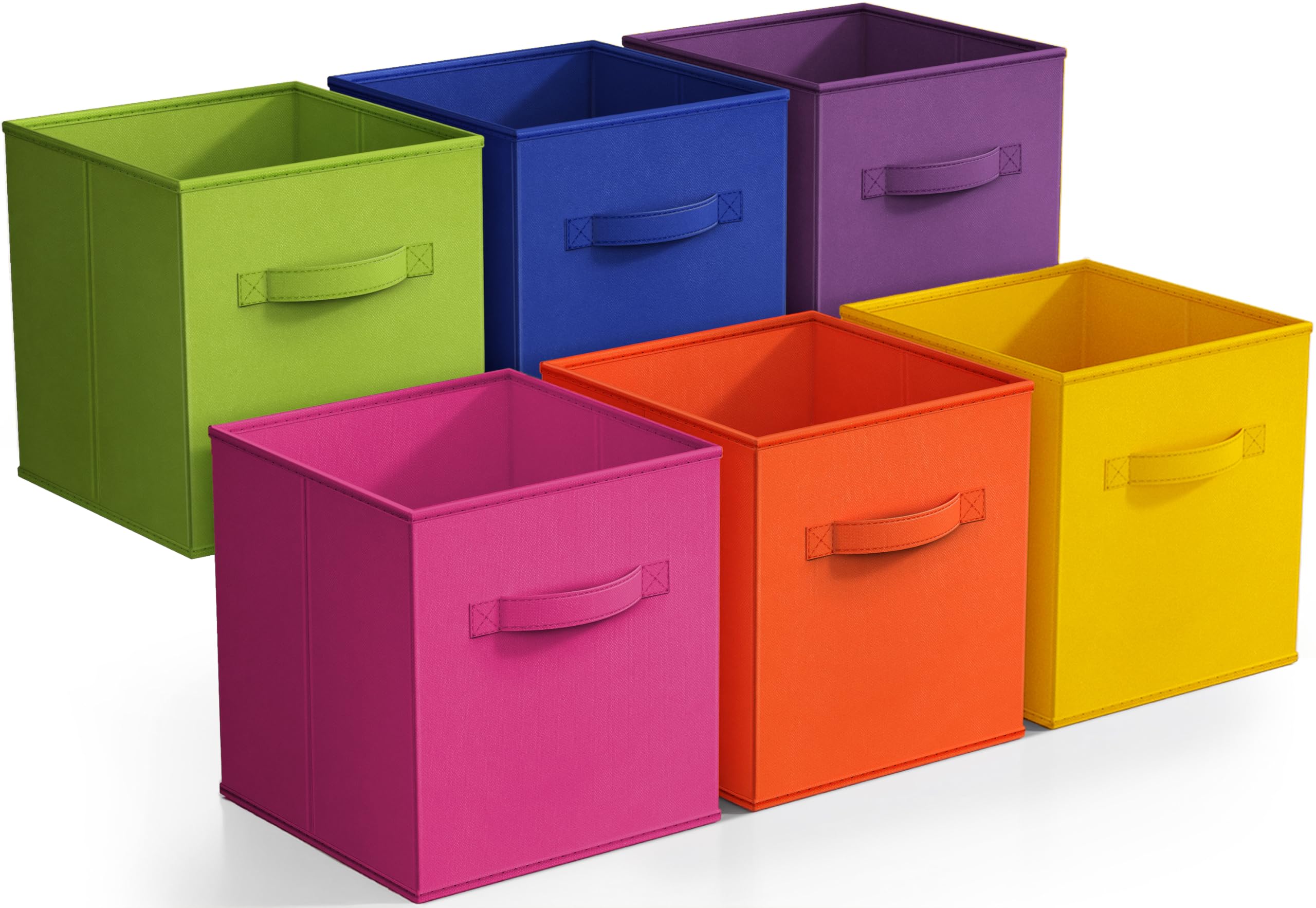 Sorbus front view of six bright rainbow fabric cubes showing vibrant shelf-ready storage