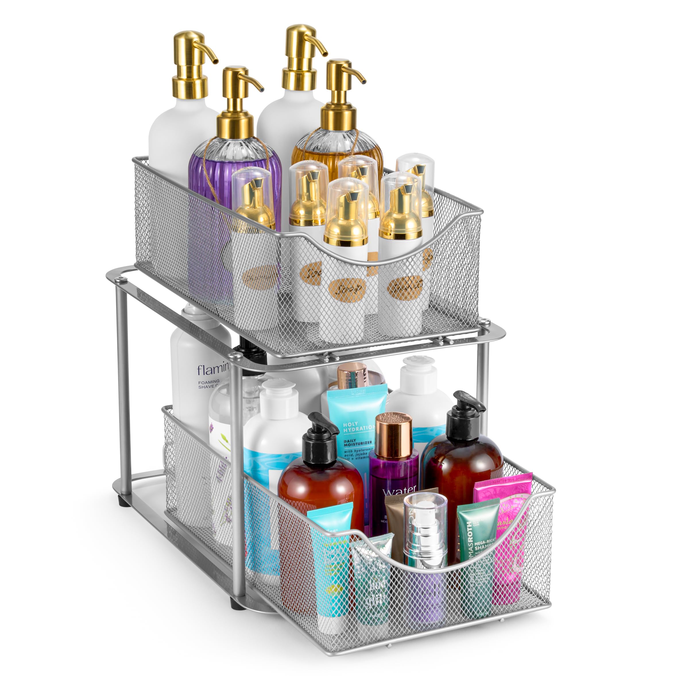 Sorbus front view showing silver two-tier organizer and neat storage benefit