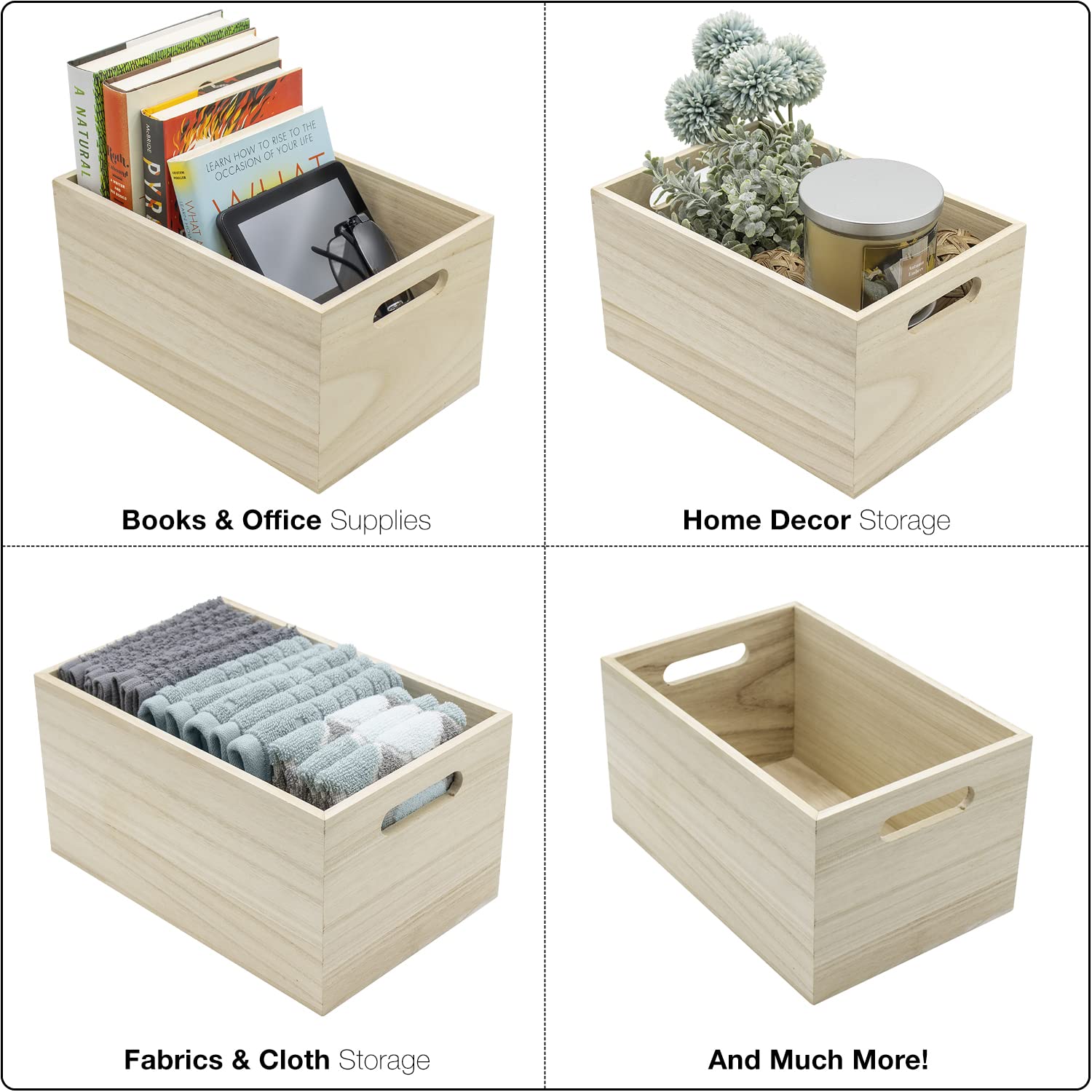 Sorbus wooden boxes styled on open shelf for modern rustic organization and display