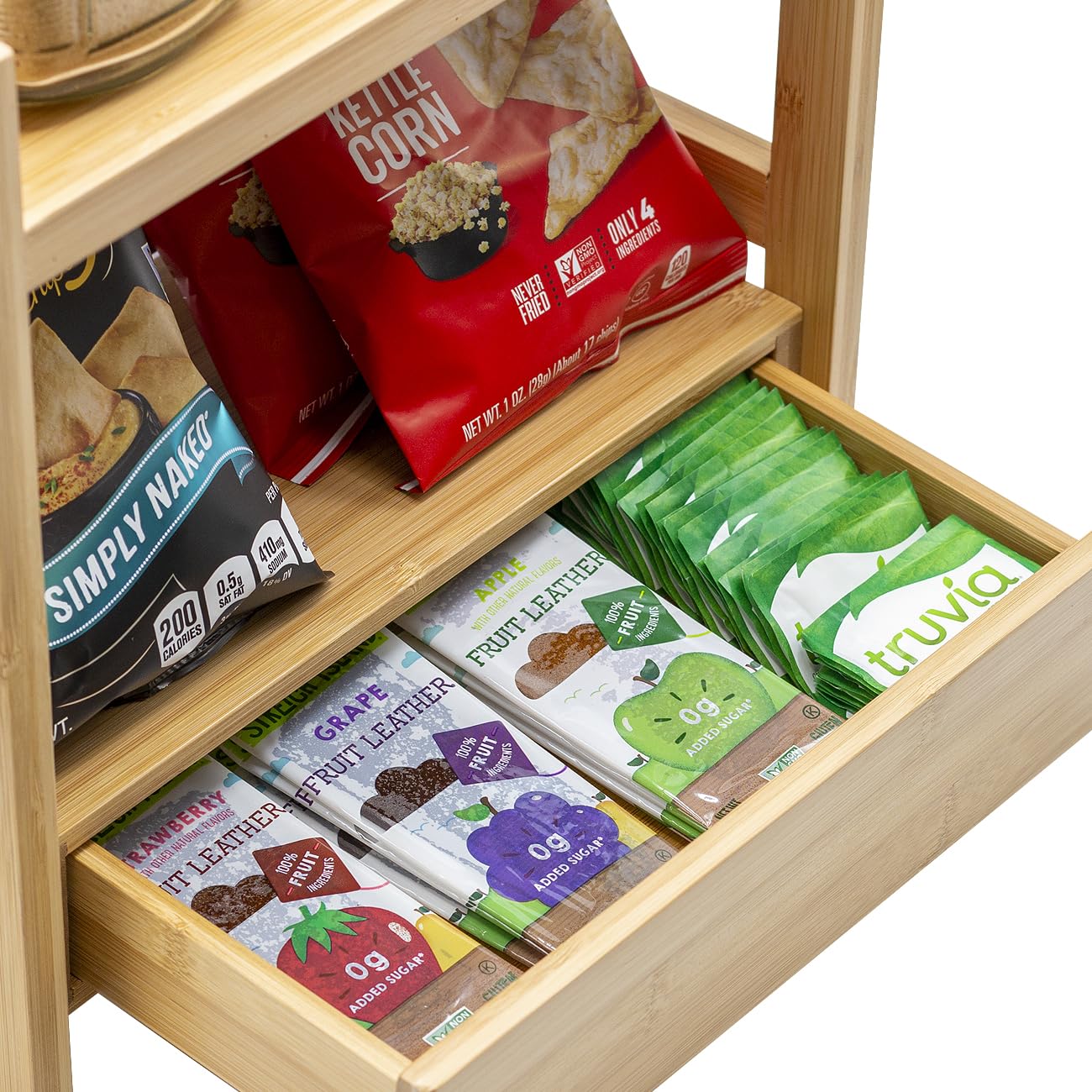 Sorbus pull-out drawer open showing hidden storage benefit