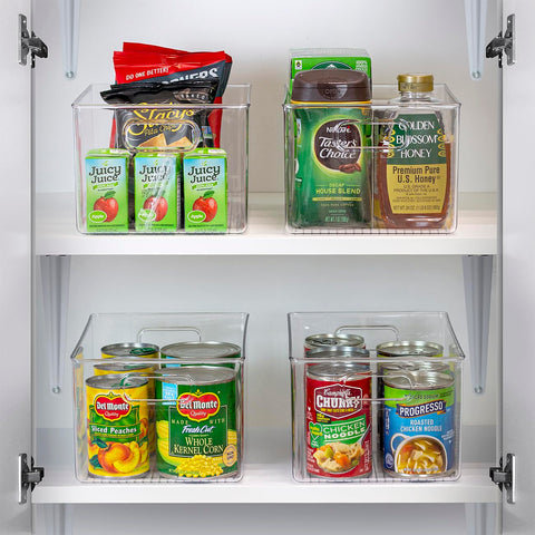 Sorbus bins on pantry shelf grouping items for neat storage