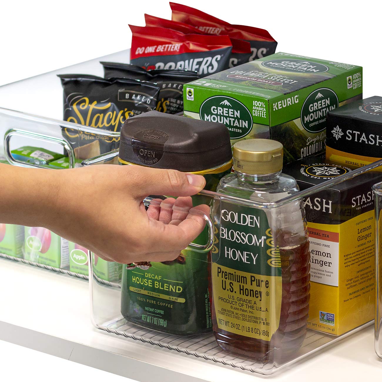 Sorbus bin next to milk and canned goods for size and scale clarity