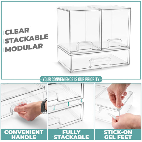 Sorbus stacked set on vanity illustrating space-saving organization benefit